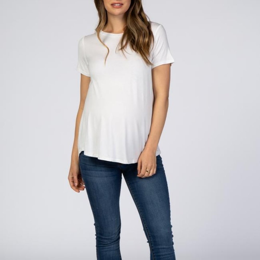 Ivory Solid Basic Short Sleeve Maternity Top - image 4